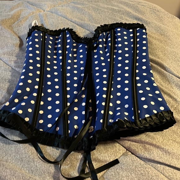 Blue with White Polka Dots Corset - Picture 1 of 4